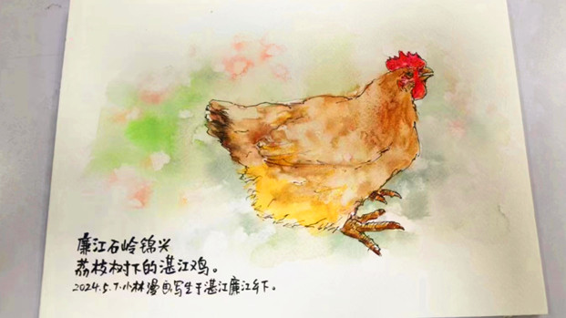 湛江籍著名漫画家在廉江现场作画  小林老师10分钟画出1只湛江鸡