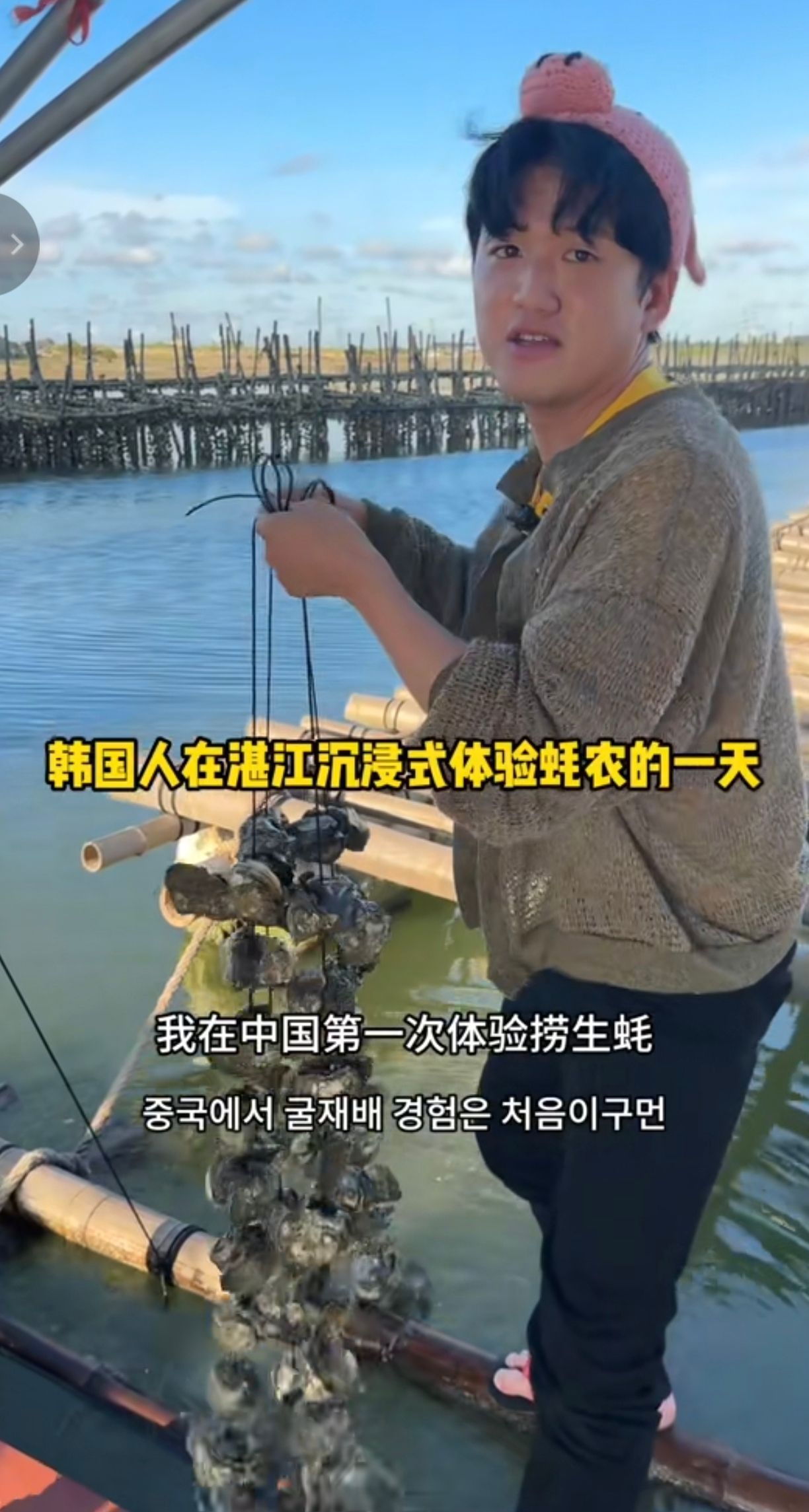 韩国美食博主到坡头官渡体验当蚝农