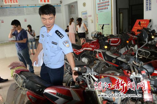 霞山交警查扣到多辆“磨码”有盗抢嫌疑摩托车。