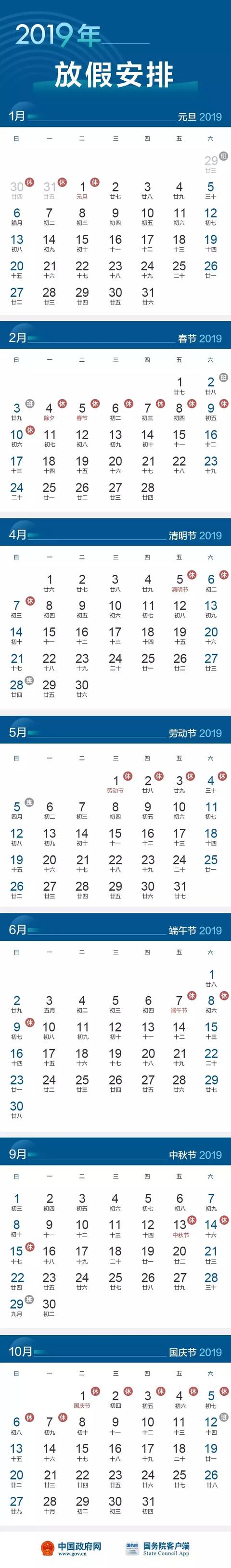 国务院办公厅关于调整2019年劳动节假期安排的通知