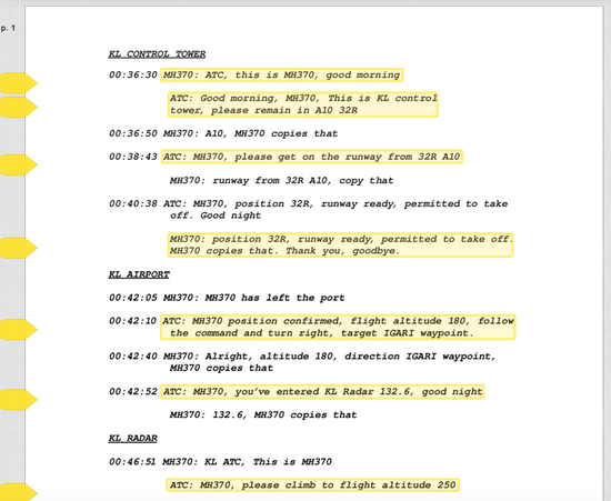 英媒公布马航失联客机54分钟完整通讯记录